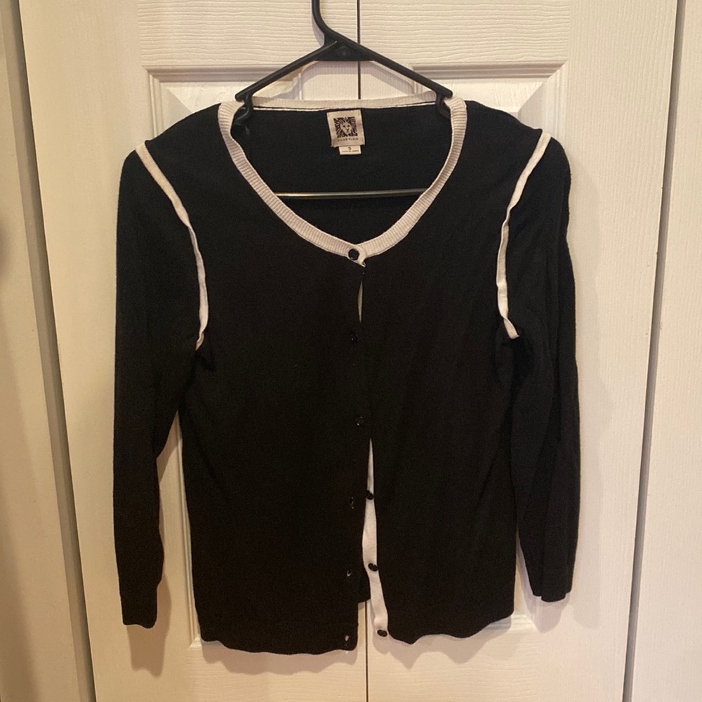 Small black Anne Klein cardigan with white detail